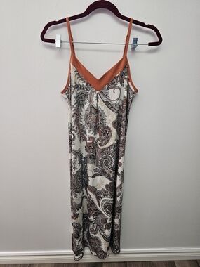 Paisley V-Neck Maxi Slip Dress in Cream and Rust